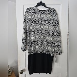 All that Jazz Black and White Geometric Long Sleeve Dress